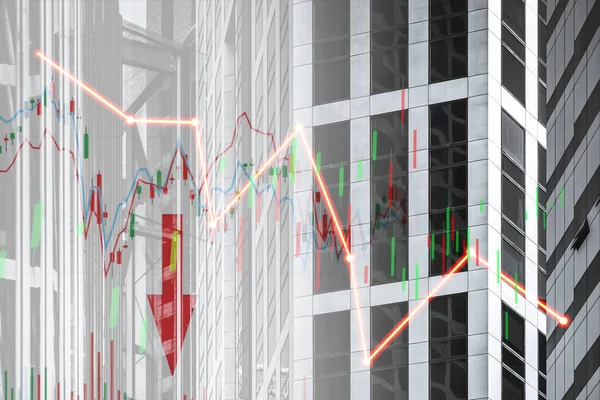 Графік та графік фондового індексу в сучасному будівельному фоні (червоний b — стокове фото