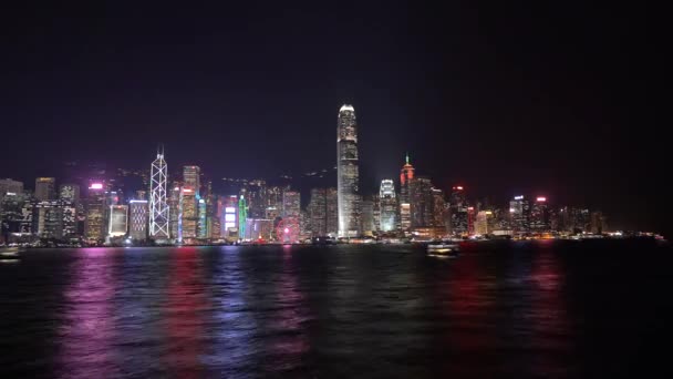Geceleyin Hong Kong Victoria Limanı Zamanlaması Geceleyin Hong Kong Skyline — Stok video