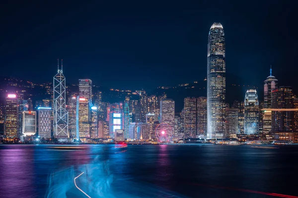 Hong Kong cityscape at night. View From Victoria Harbour — Stock Photo, Image