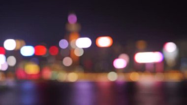 Hong Kong Victoria Limanı Bokeh Manzarası Gece: 4k