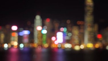 Hong Kong Victoria Limanı Bokeh Manzarası Gece: 4k