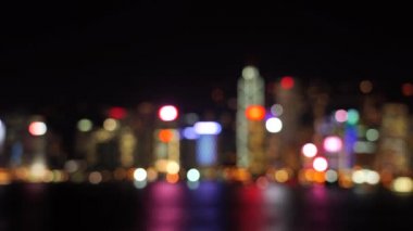 Hong Kong Victoria Limanı Bokeh Manzarası Gece: 4k