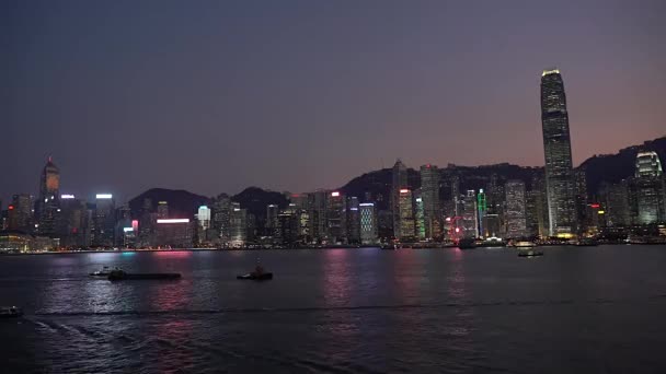Timelapse Hong Kong Victoria Harbour Vista Noturna — Vídeo de Stock