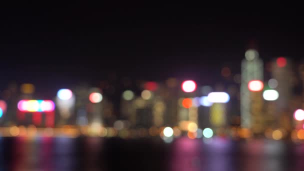 Bokeh Blick Auf Den Hafen Von Hongkong Victoria Bei Nacht — Stockvideo