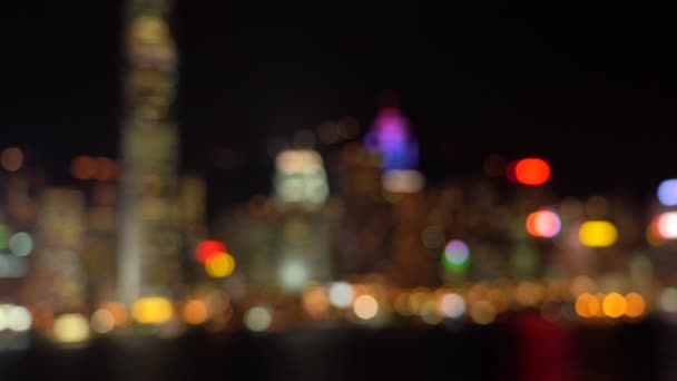 Hong Kong Victoria Limanı Bokeh Manzarası Gece — Stok video