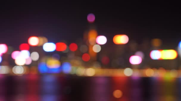 Bokeh Uitzicht Hong Kong Victoria Harbour Nachts — Stockvideo