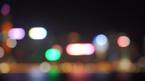 Hong Kong Victoria Limanı Bokeh Manzarası Gece — Stok video