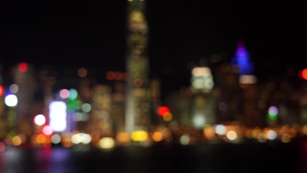 Bokeh Pohled Hong Kong Victoria Harbour Noci — Stock video