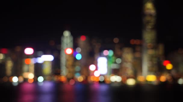 Hong Kong Victoria Limanı Bokeh Manzarası Gece — Stok video