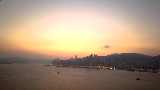 Gün Doğumunda Hong Kong Victoria Limanı Nda Zaman Aşımı — Stok video