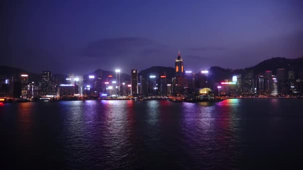 Hiperlapso Hong Kong Victoria Harbour Vista Nocturna — Vídeos de Stock