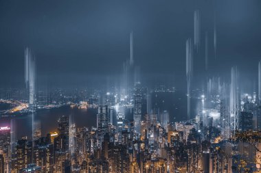 Peak 'ten soyut ve yatay hareket Hong Kong Şehri Gece Görüşü; 