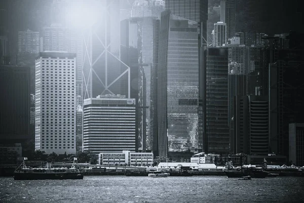 Hong Kong Victoria Harbour View Hong Kong Cityscape Black White — Stock Photo, Image