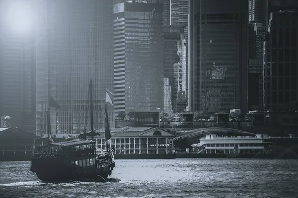 Hong Kong Victoria Harbour View Hong Kong Cityscape Black White — Stock fotografie