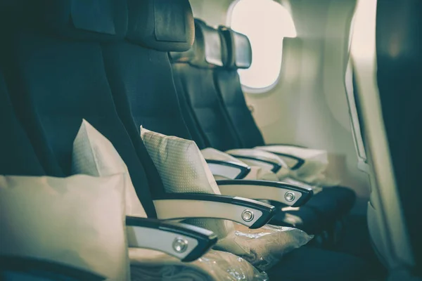 Empty economy aircraft cabin, Airport, aerospace.