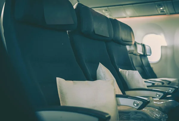 Empty economy aircraft cabin, Airport, aerospace.