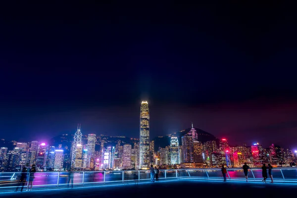 Victoria Harbor Hong Kong Skyline Natten — Stockfoto