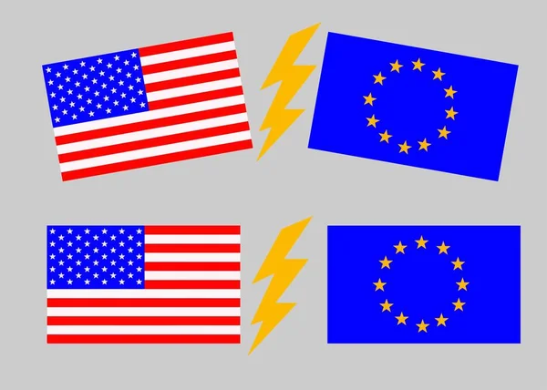 Usa Gegen Europäische Union Amerikanische Flagge Und Flagge Europas Handelskrieg — Stockvektor