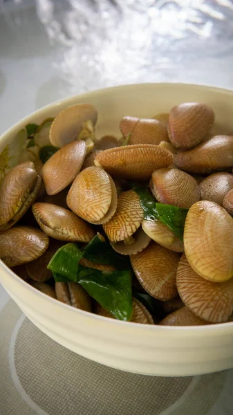 Nahaufnahme Der Lala Oder Salzwassermuscheln Die Mit Austernsauce Ingwer Knoblauch — Stockfoto