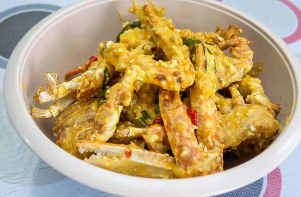 Close View Buttermilk Crab Mixed Salted Duck Eggs White Bowl Stock Image