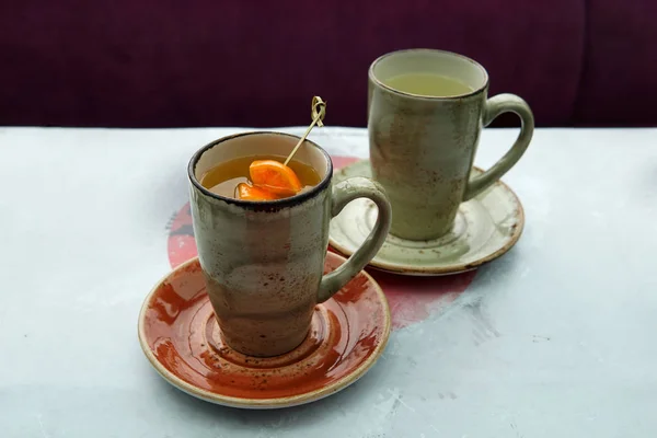 Two cups of tea in a Japanese cafe. — Stock Photo, Image