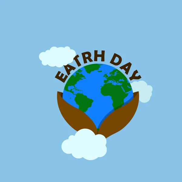 earth day illustration with brown earth day typography at the bottom typography have earth in cup with cloud. happy earth day, 22 april. earth day logo, earth illustration. world map vector