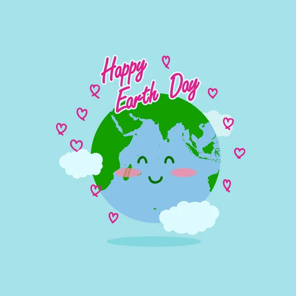 happy earth day illustration with happy earth day typography, earth character as background and love line surrounding. happy earth day, 22 april. earth day logo, earth illustration. world map vector.