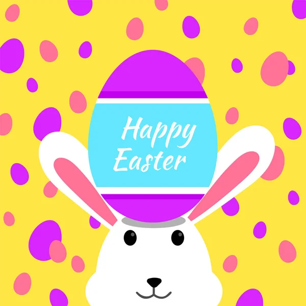 Carte de vœux de Pâques drôle et colorée avec lapin, illustration de lapin, oeufs et texte — Image vectorielle