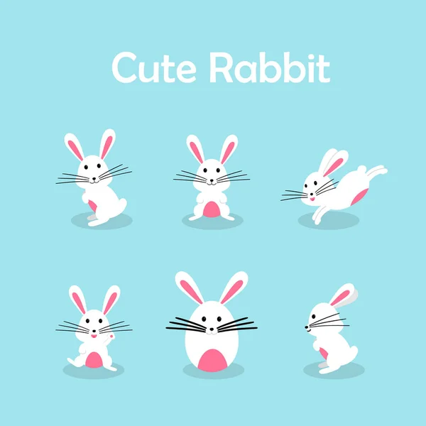Иллюстрация милой коллекции кроликов или кроликов на пасхальный день — стоковый вектор