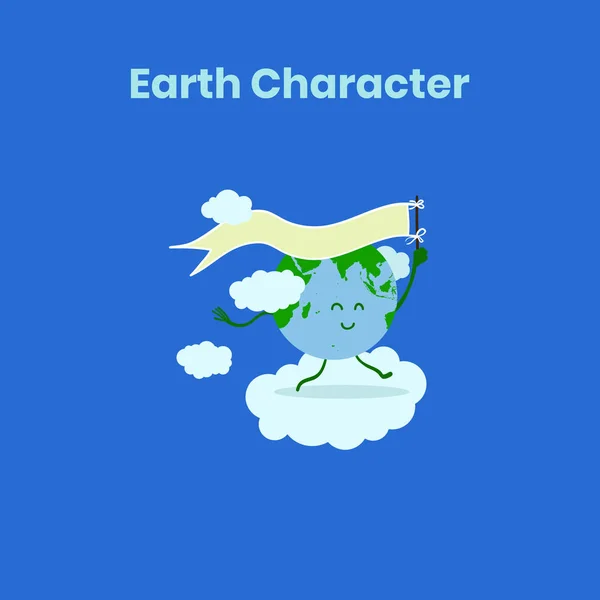 Söt och rolig jord karaktär med flagga för Earth Day — Stock vektor