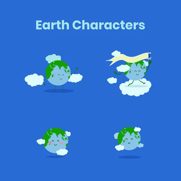 Söt och rolig Earth Character Collection för Earth Day — Stock vektor