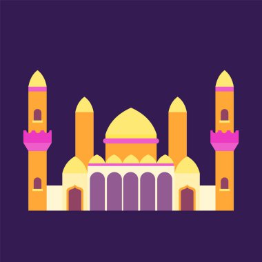 pastel renkli, vektör illüstrasyon cami ramazan kareem ve bayram mübarek ile İslami cami izole düz tasarım,