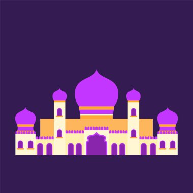pastel renkli, vektör illüstrasyon cami ramazan kareem ve bayram mübarek ile İslami cami izole düz tasarım,