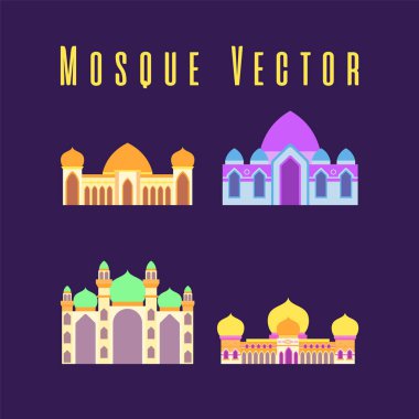 pastel renkli, vektör illüstrasyon cami ramazan kareem ve bayram mübarek için İslami cami izole düz tasarım seti veya koleksiyonu,