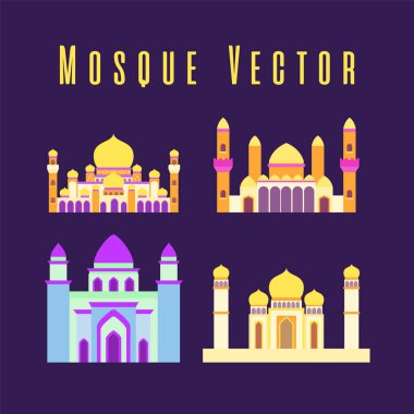 pastel renkli, vektör illüstrasyon cami ramazan kareem ve bayram mübarek için İslami cami izole düz tasarım seti veya koleksiyonu,