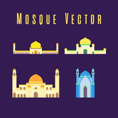 pastel renkli, vektör illüstrasyon cami ramazan kareem ve bayram mübarek için İslami cami izole düz tasarım seti veya koleksiyonu,