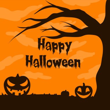 cadılar bayramı afiş için ay ışığı ile ağaç siluet vektör illüstrasyon yukarıda jack o fener de medya sosyal besleme veya hikaye için kullanabilirsiniz