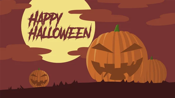 Jack o linterna paisaje vector ilustración con nubes y la luna para la bandera de Halloween también puede utilizar para los medios de comunicación social feed o historia — Vector de stock
