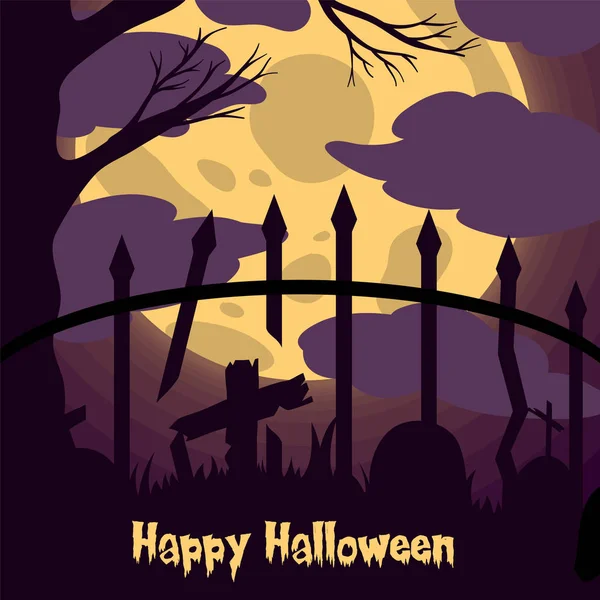 Abandon grave silhouette vector illustration with moon light for halloween banner also can use for media social feed or story — Wektor stockowy