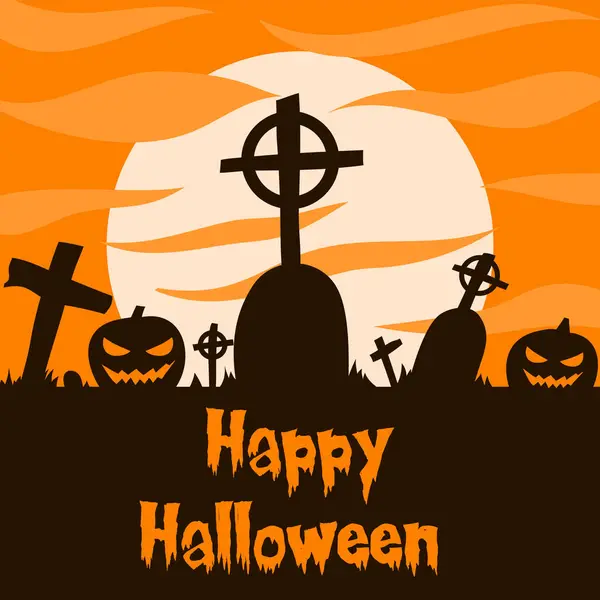 Grave e jack o lanterna silhouette vettoriale illustrazione con luce lunare per banner di Halloween può anche utilizzare per l'alimentazione sociale dei media o storia — Vettoriale Stock