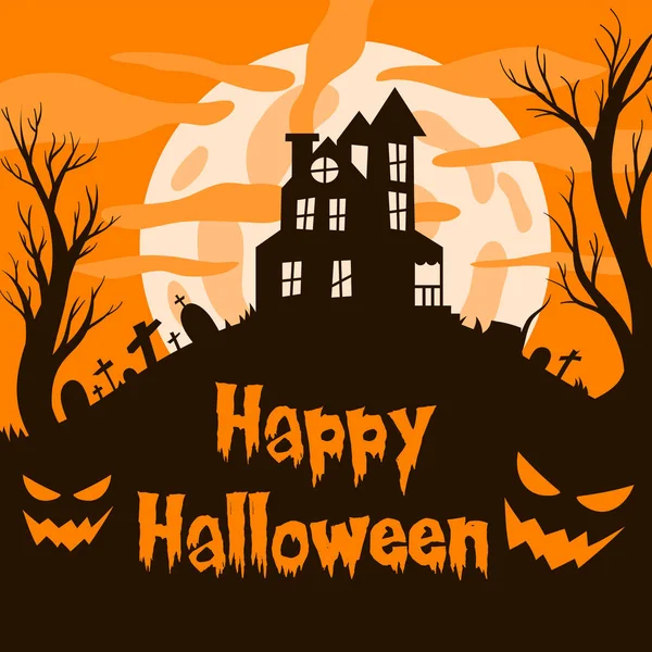 Verlaten huis en graf silhouet vector illustratie met maanlicht voor Halloween banner ook kan gebruiken voor Media Social feed of Story — Stockvector