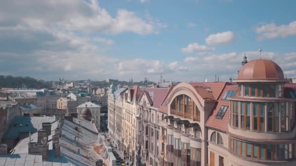 Aerial City Lviv, Ukraine. European City. Popular areas of the city. Rooftops — Stock Video