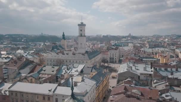 Antenna City-Lviv, Ukrajna. Európai város. Népszerű területek a város. Háztetők — Stock videók