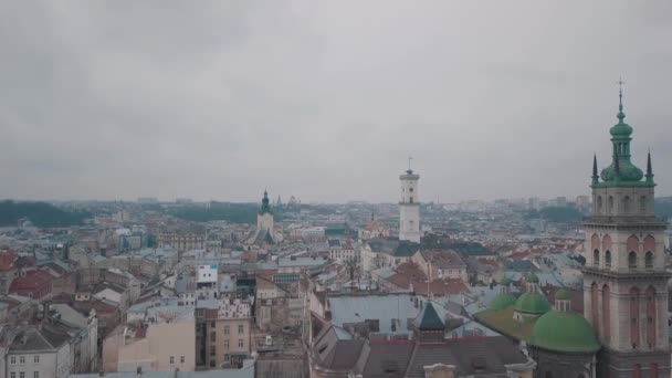 Anteni şehri Lviv, Ukrayna. Avrupa şehir. Şehrin popüler alanlarda — Stok video