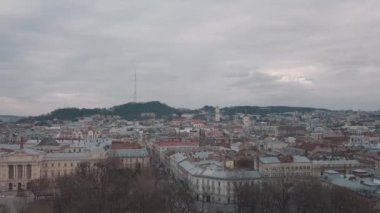 Aerial City Lviv, Ukrayna. Avrupa şehri. Kasabanın Popüler Alanları