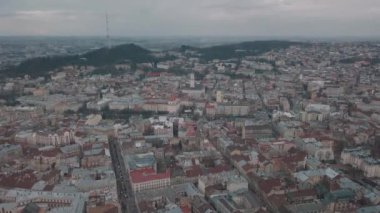 Aerial City Lviv, Ukrayna. Avrupa şehri. Kasabanın Popüler Alanları