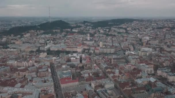 Miasto lotnicze Lwów, Ukraina. Europejskie Miasto. Popularne obszary miasta — Wideo stockowe