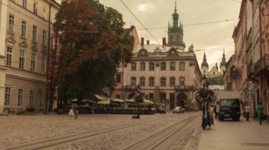 Zaman atlamalı şehri Lviv, Ukrayna. Avrupa şehir. Şehrin popüler alanlarda
