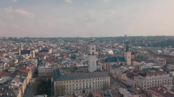 Techos Aéreos Calles Ciudad Vieja Lviv Ucrania Parte Central Ciudad — Vídeos de Stock