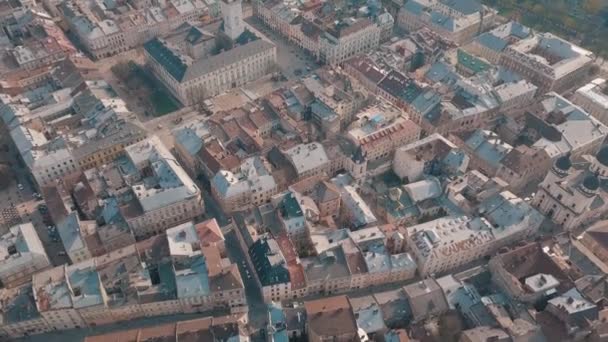 Εναέρια Στέγες Και Σοκάκια Της Παλιά Πόλης Λβιβ Ουκρανία Κεντρικό — Αρχείο Βίντεο